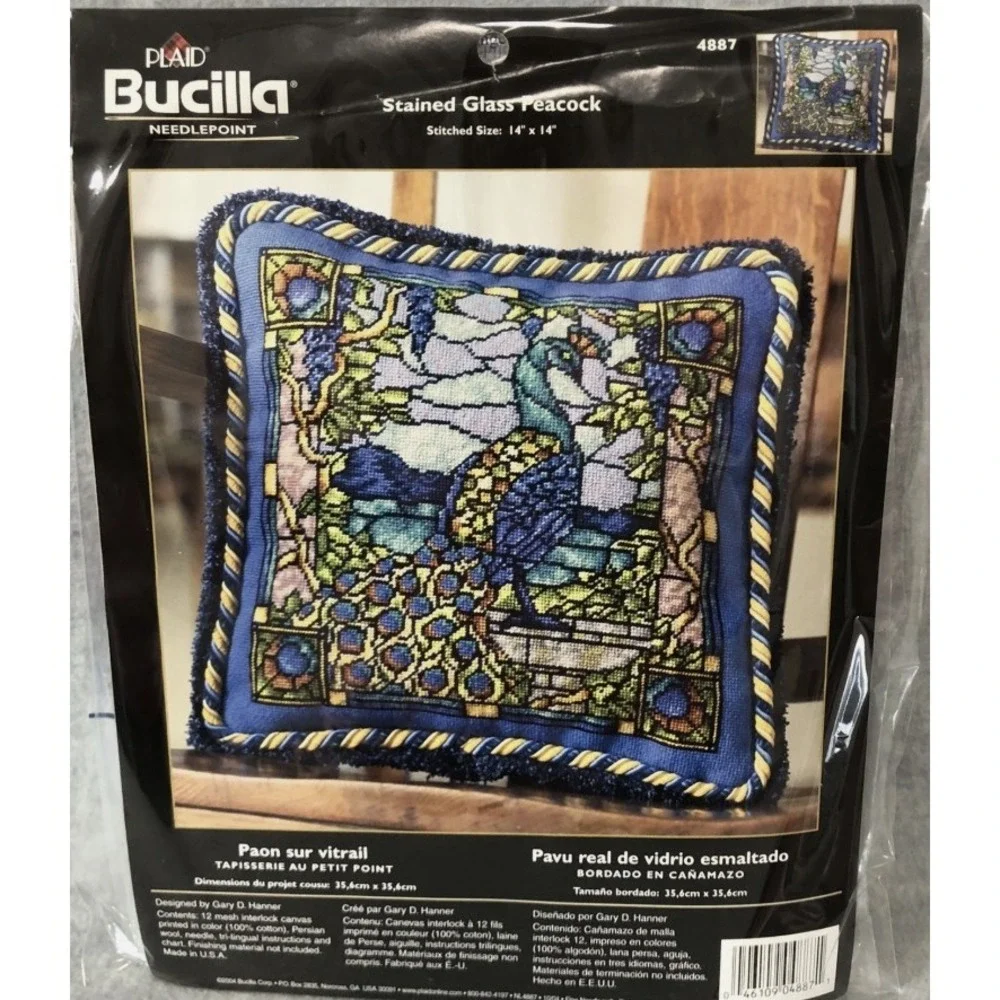Bucilla Stained Glass Peacock Needlepoint Kit 14x14 Persian Wool 4887 Hanner NWT